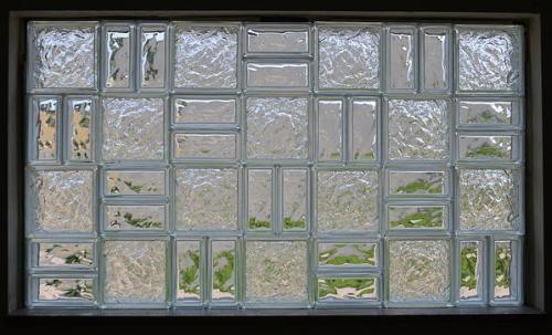 Glass block panel with 2 different styles and 2 different sizes.